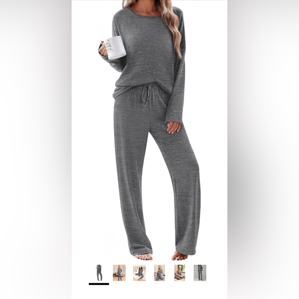 Ekouaer Pajama Set Womens Long Sleeve - Gray - Large